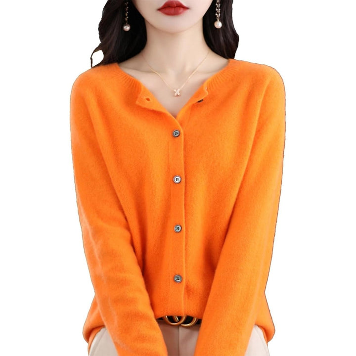 Cashmere Cardigan Sweaters for Women 100% Cashmere Crew Neck Long Sleeve Soft Cardigans Sweater Image 10