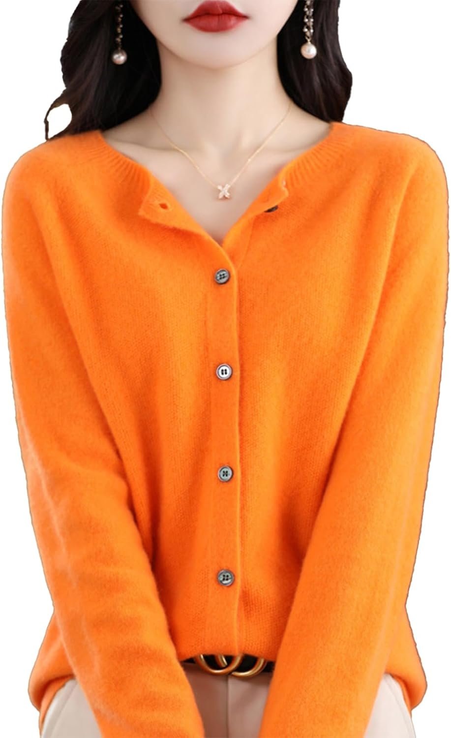 Cashmere Cardigan Sweaters for Women 100% Cashmere Crew Neck Long Sleeve Soft Cardigans Sweater Image 10