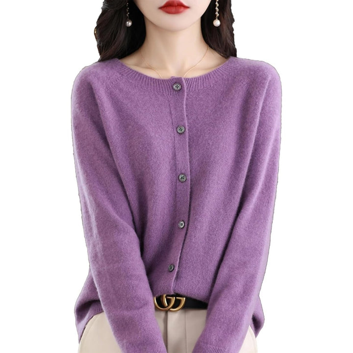 Cashmere Cardigan Sweaters for Women 100% Cashmere Crew Neck Long Sleeve Soft Cardigans Sweater Image 12