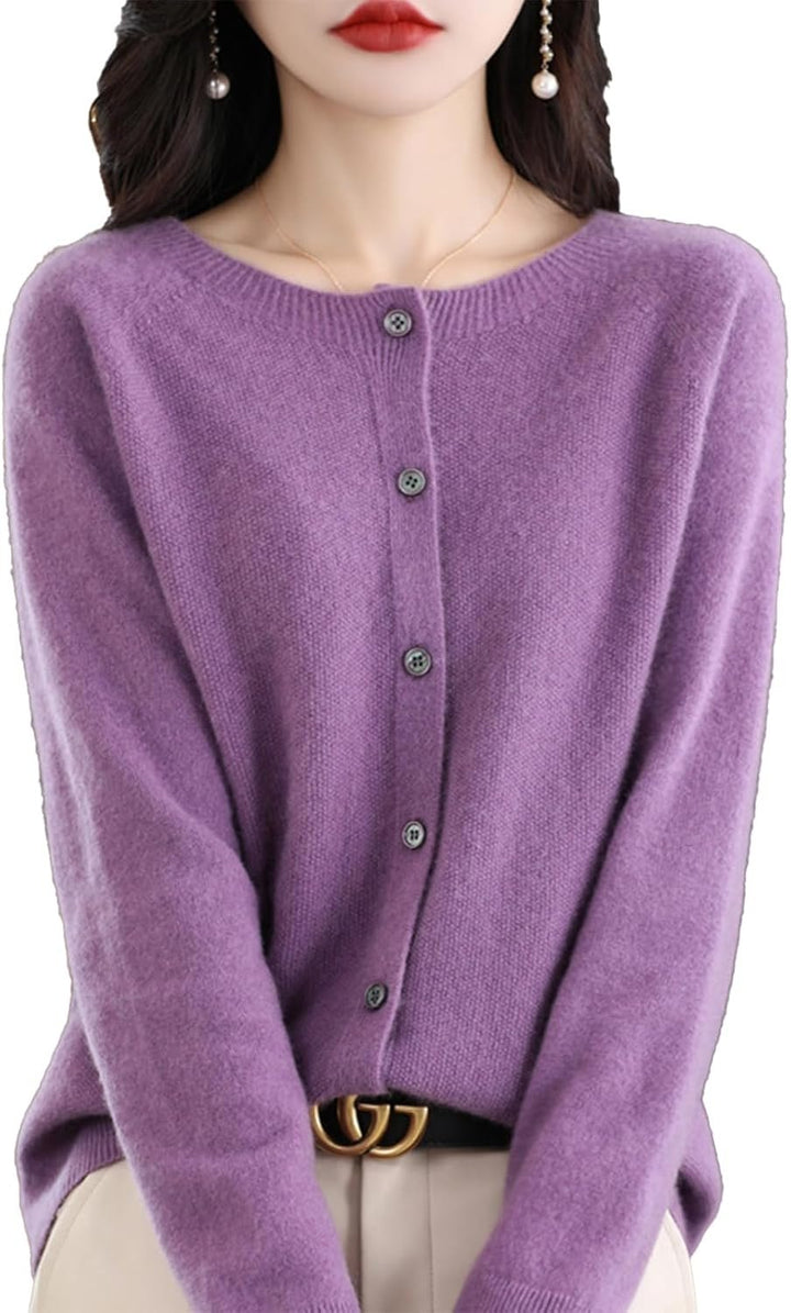 Cashmere Cardigan Sweaters for Women 100% Cashmere Crew Neck Long Sleeve Soft Cardigans Sweater Image 1