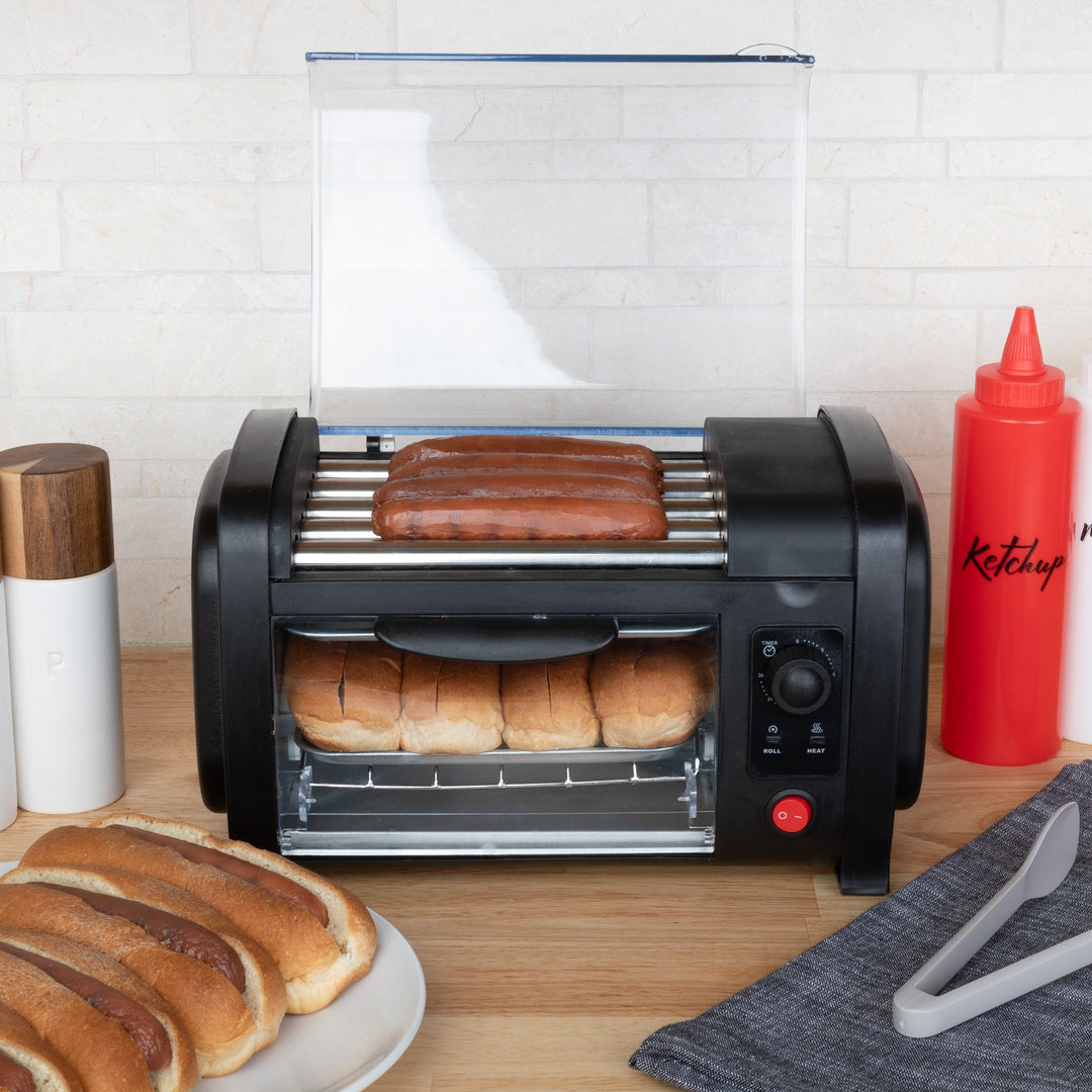 Hot Dog Toaster Oven Countertop Hot Dog Roller with Bun Warmer and Adjustable 30-Minute Timer Hot Dog Machine with 5 Image 2