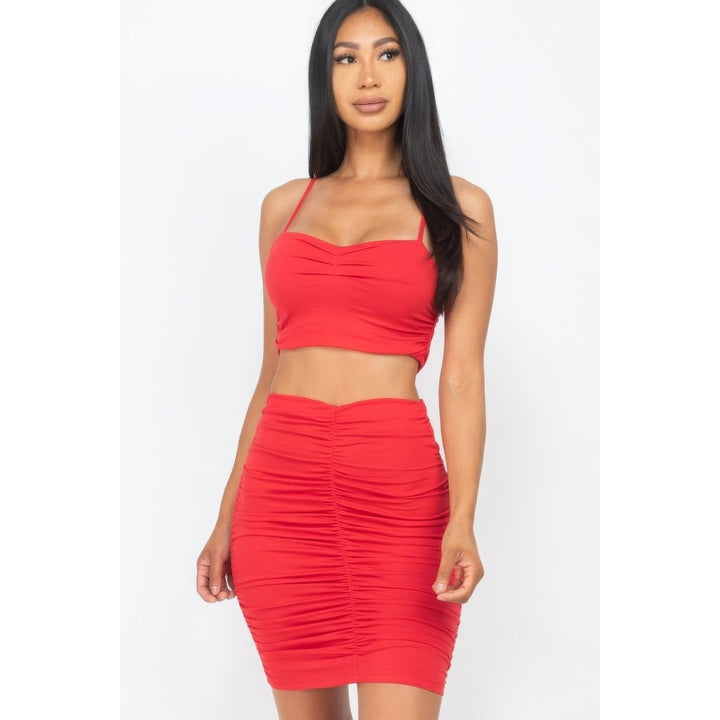 Ruched Crop Top And Skirt Sets Image 1