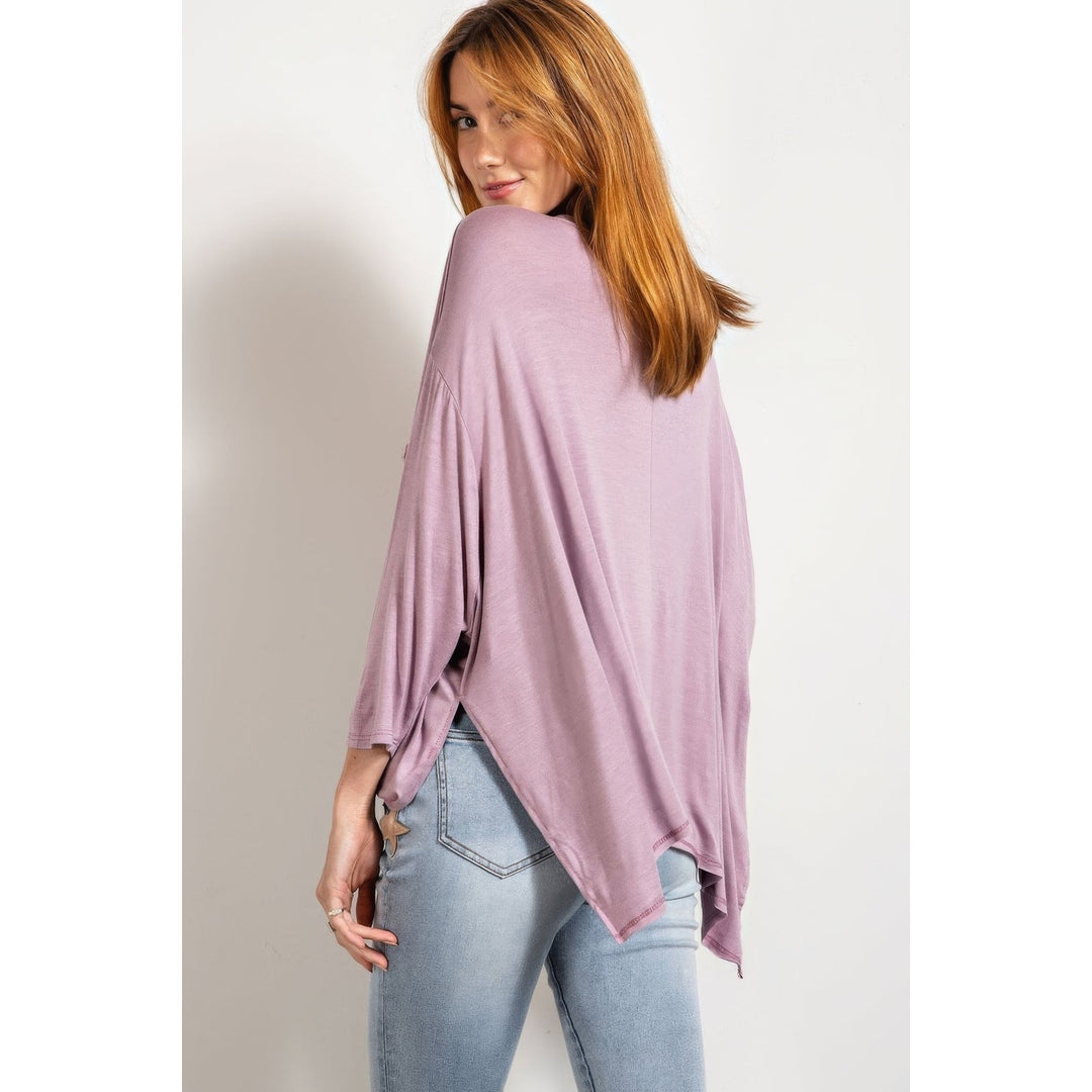 Rounded Neckline 3/4 Sleeves Washed Top Image 2