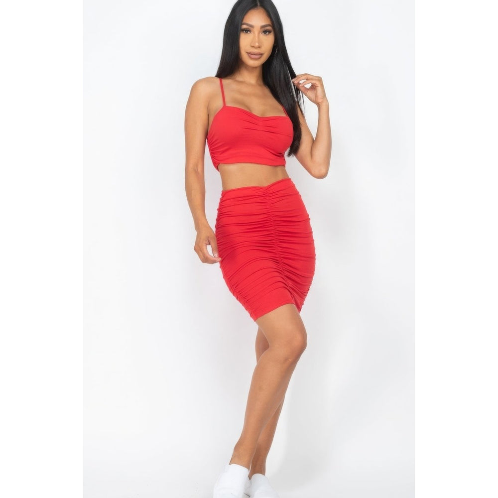 Ruched Crop Top And Skirt Sets Image 2