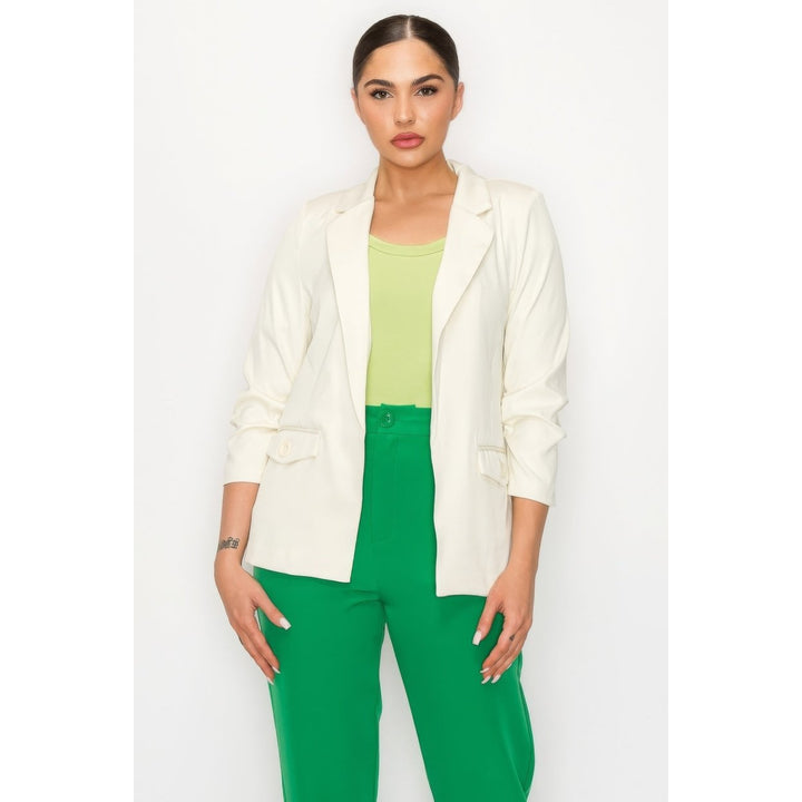 Ruched Sleeves Solid Blazer Image 1