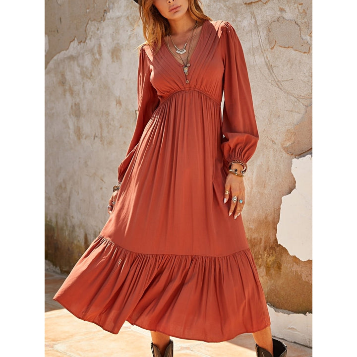 Ruched V-Neck Long Sleeve Midi Dress Image 3