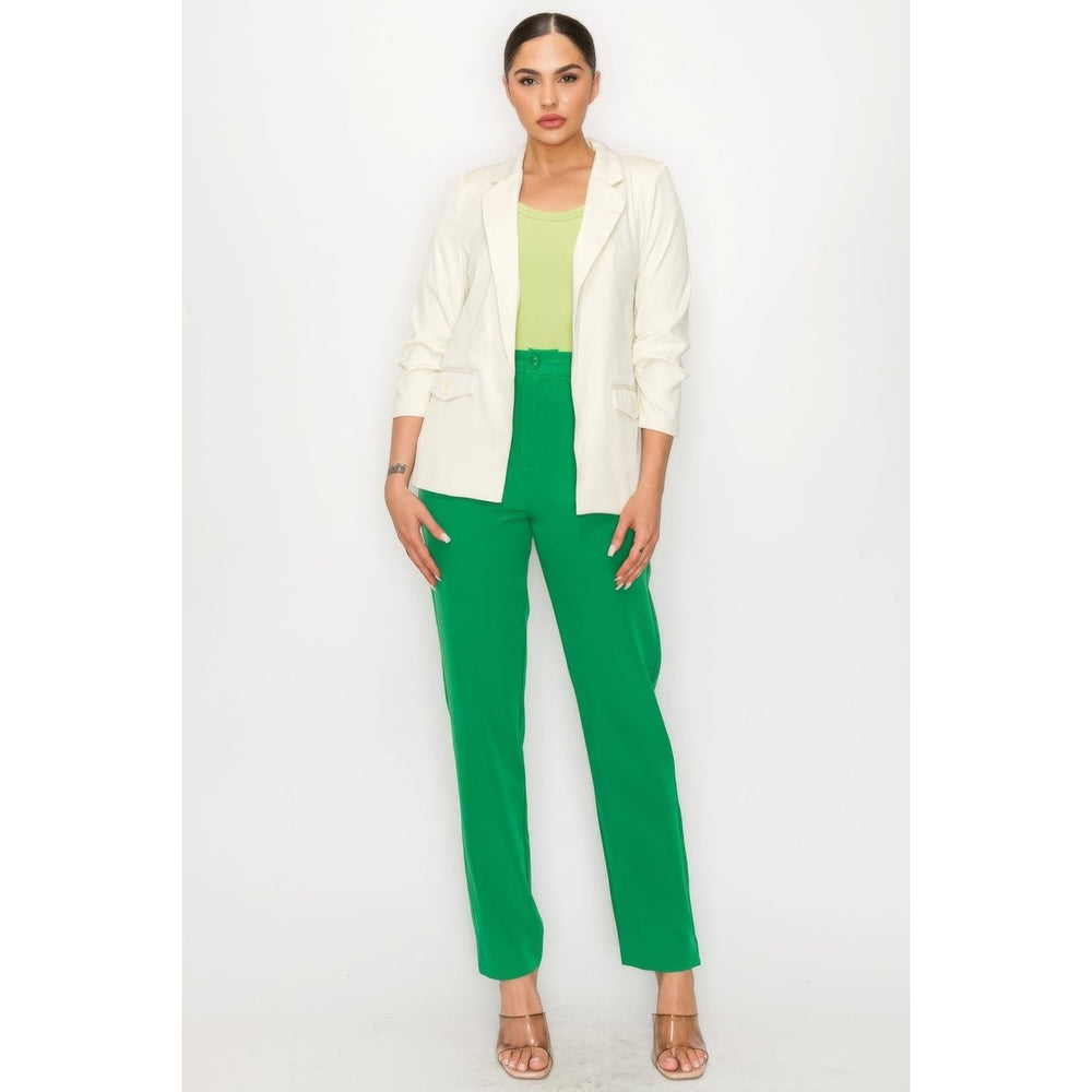 Ruched Sleeves Solid Blazer Image 2