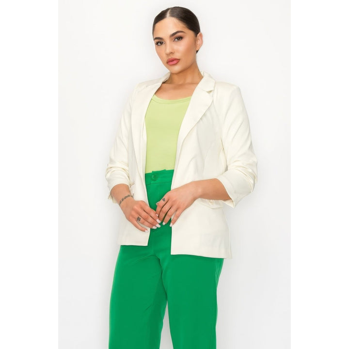 Ruched Sleeves Solid Blazer Image 3