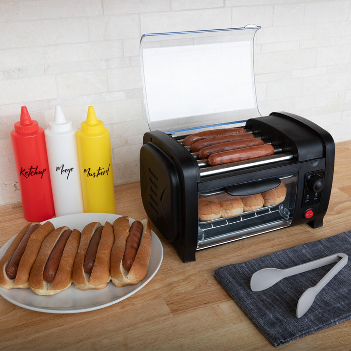 Hot Dog Toaster Oven Countertop Hot Dog Roller with Bun Warmer and Adjustable 30-Minute Timer Hot Dog Machine with 5 Image 3