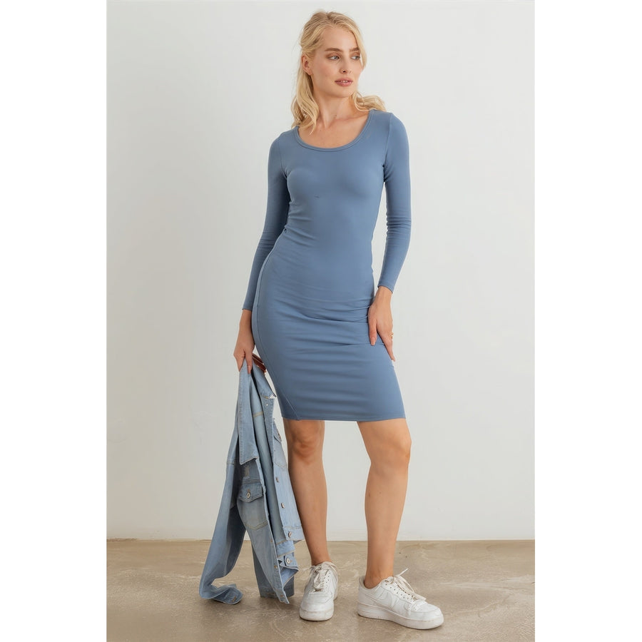 Ribbed Crew Neck Long Sleeve Mini Dress Image 1