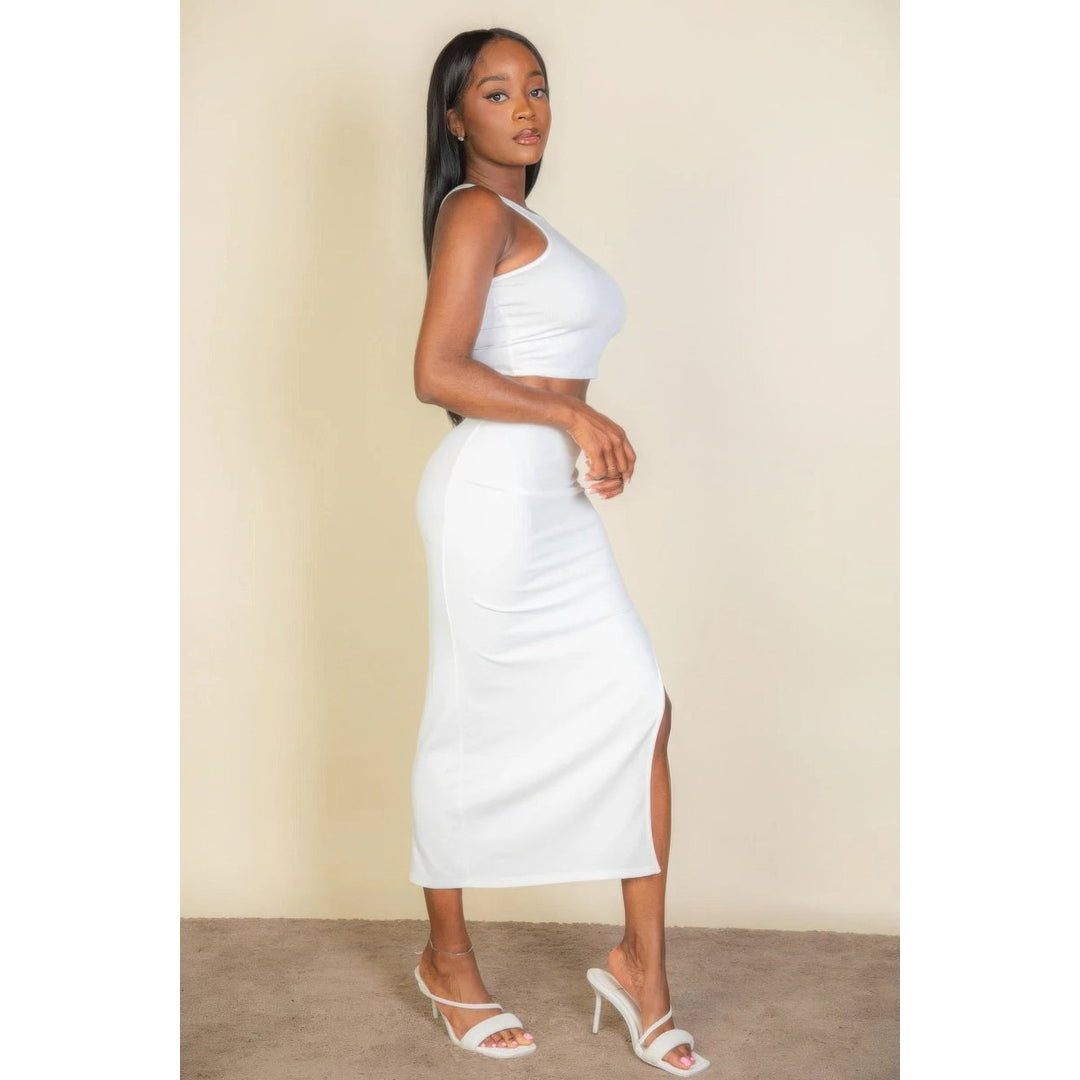 Ribbed cropped top and maxi side slit skirt Image 2