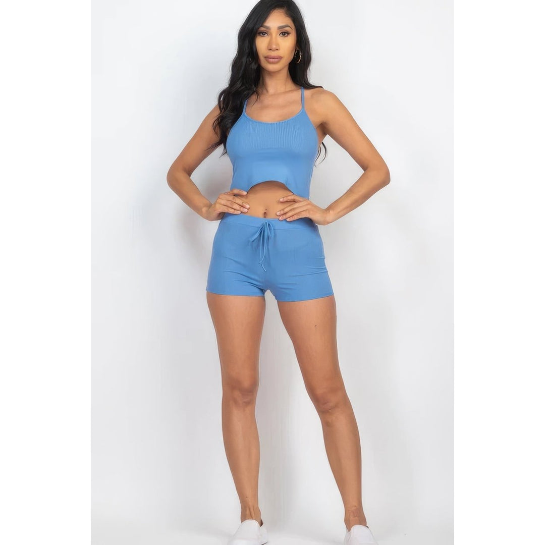 Ribbed Crop Cami Top and Shorts Set Image 2