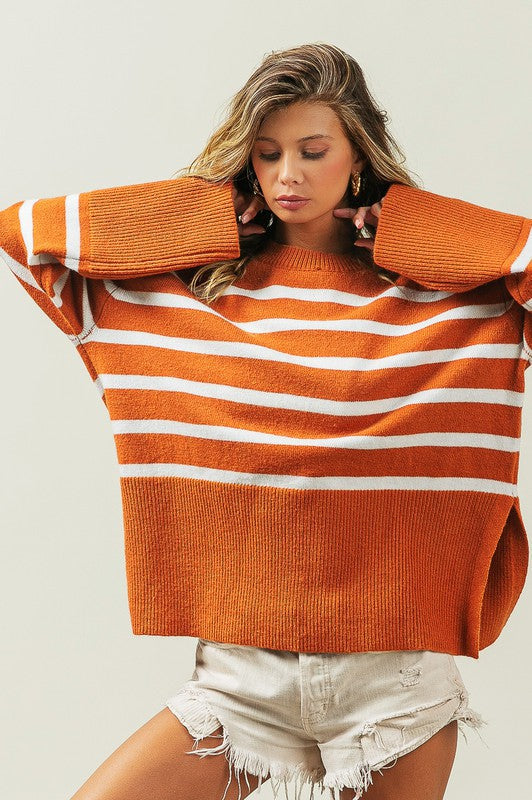 Ribbed Hem Stripe Sweater Image 3