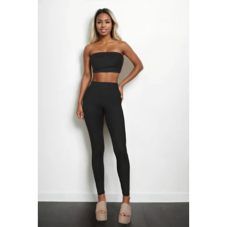 Ribbed Tube Top and Leggings Set Image 1