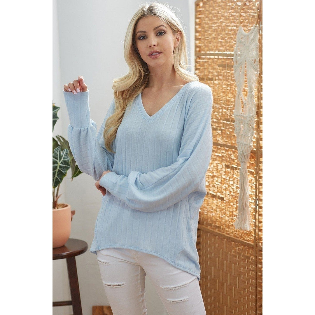 Ribbed V Neck Longsleeve Top Image 1