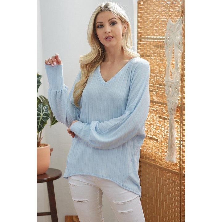 Ribbed V Neck Longsleeve Top Image 1