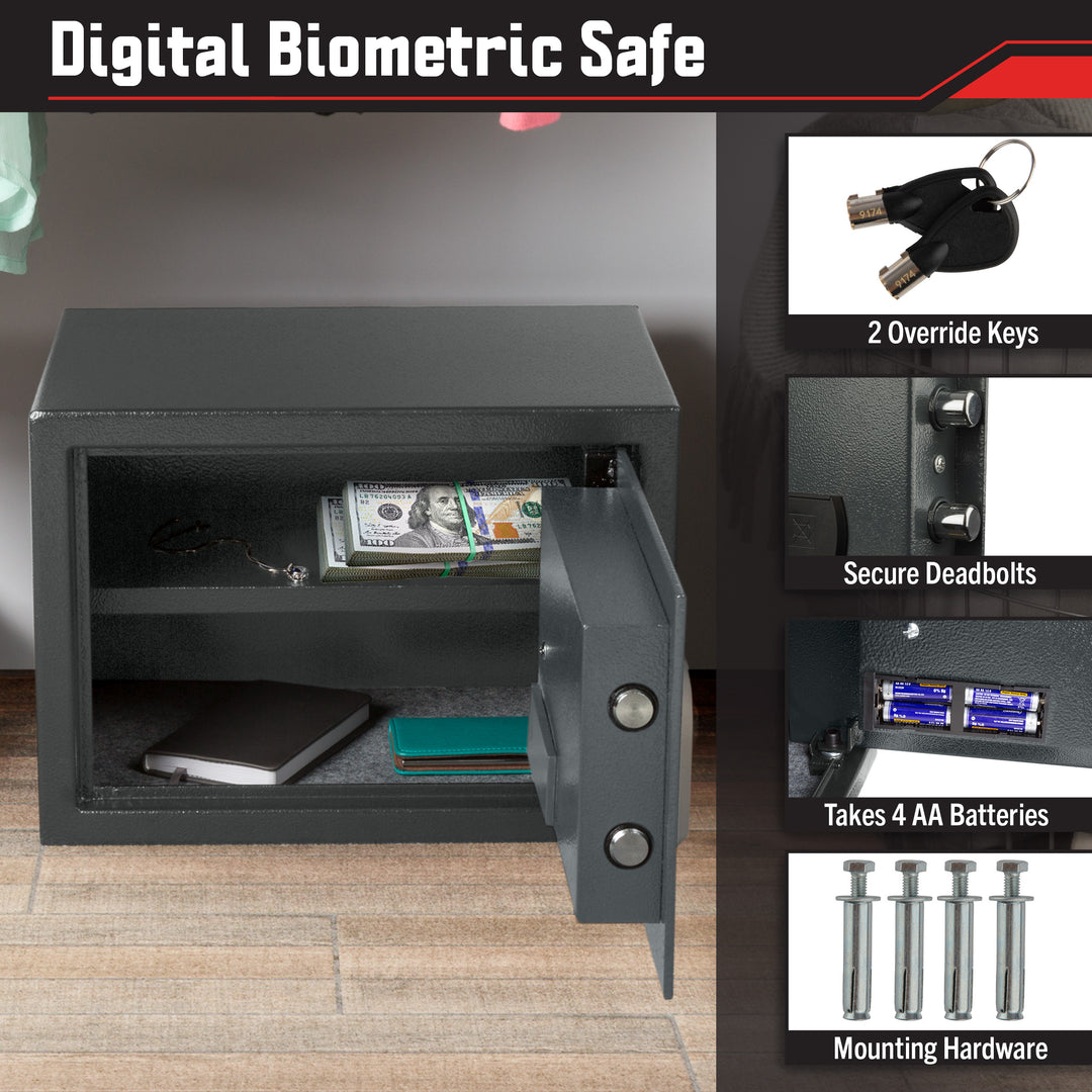 Electronic Safe - Digital Biometric Fingerprint Lock Box with 2 Override Keys - Business or Home Safe for Jewelry Cash Image 6