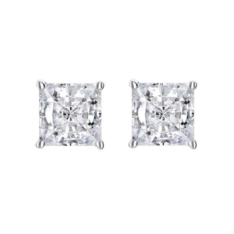 Paris Jewelry 14K White Solid Gold Created White Diamond 1/4Ct 1/2Ct 1Ct 2Ct 3CT Round And Princess Stud Earrings 2 Image 2