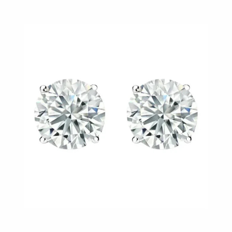 Paris Jewelry 14K White Solid Gold Created White Diamond 1/4Ct 1/2Ct 1Ct 2Ct 3CT Round And Princess Stud Earrings 2 Image 3