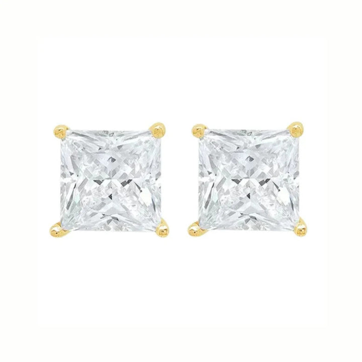 Paris Jewelry 14K Yellow Solid Gold Created White Diamond 1/4Ct 1/2Ct 1Ct 2Ct 3Ct Round And Princess Stud Earrings 2 Image 3