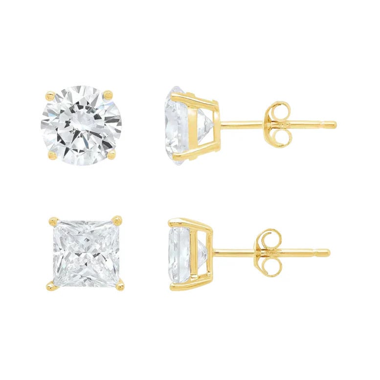 Paris Jewelry 14K Yellow Solid Gold Created White Diamond 1/4Ct 1/2Ct 1Ct 2Ct 3Ct Round And Princess Stud Earrings 2 Image 4