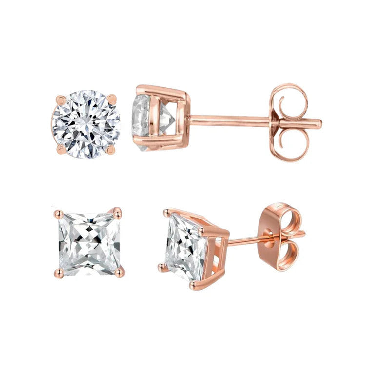 Paris Jewelry 14K Rose Solid Gold Created White Diamond 1/4Ct 1/2Ct 1Ct 2Ct 3Ct Round And Princess Stud Earrings 2 Pairs Image 4