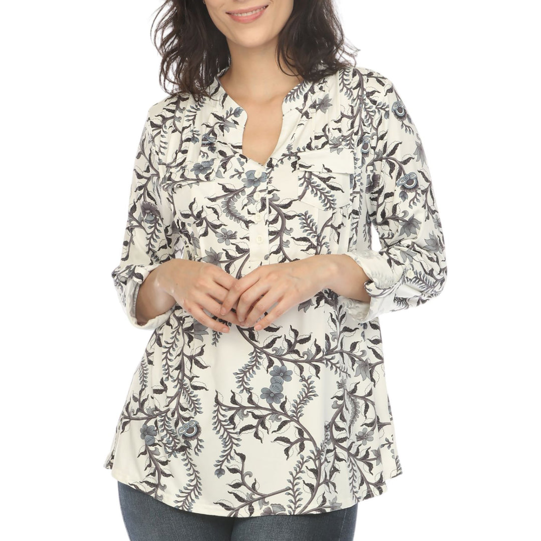 White Mark Womens Floral Button Front Tunic Top Image 1