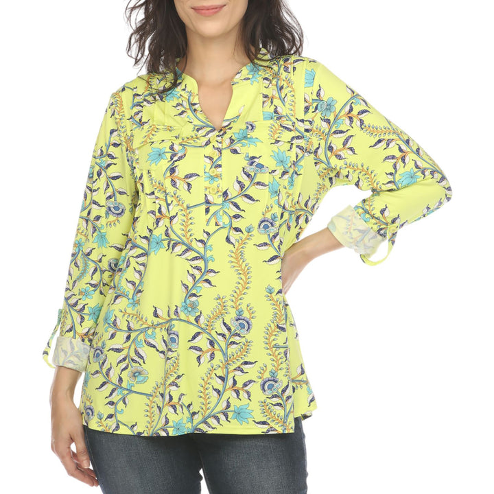 White Mark Womens Floral Button Front Tunic Top Image 4