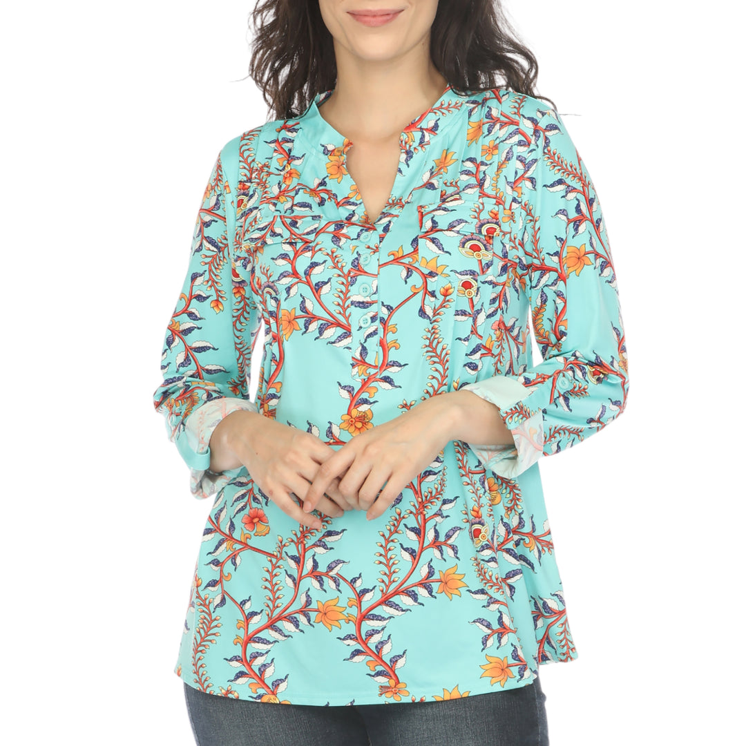 White Mark Womens Floral Button Front Tunic Top Image 4