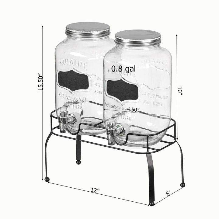 Basicwise 2-Pcs Glass Drink Dispenser Beverages Water Lemonade and Juice at Picnics Camping Trips Wedding and Parties Image 6