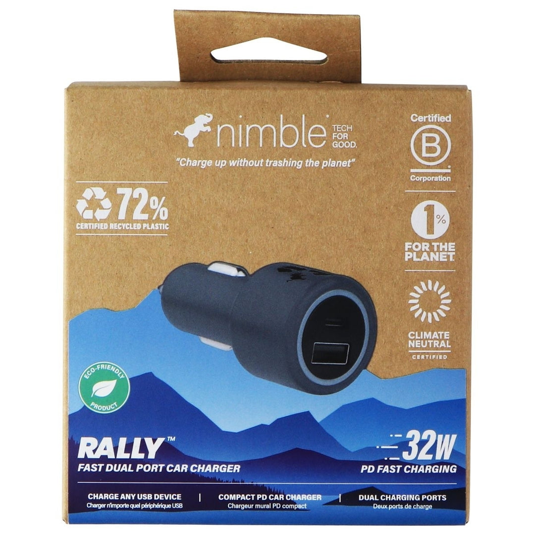 Nimble Rally Fast Dual Port Car Charger (32W) PD Fast Charging - Charcoal Image 1