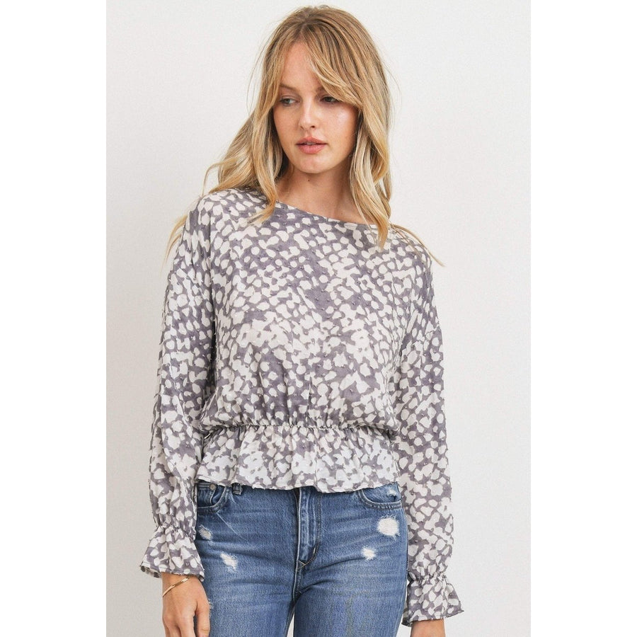 Ruffled Waist Drop Shoulder Long Sleeve Top Image 1