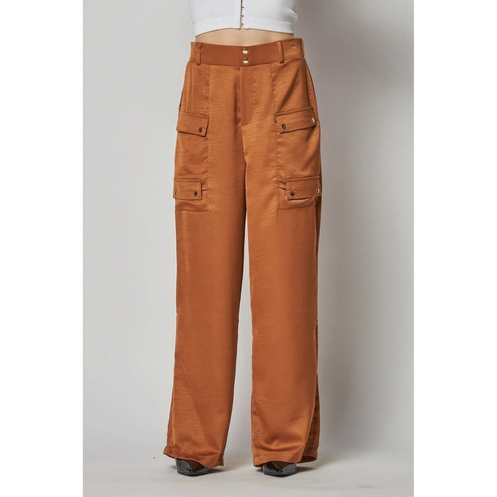 Satin Cargo Pocket Wide Leg Pants Image 1