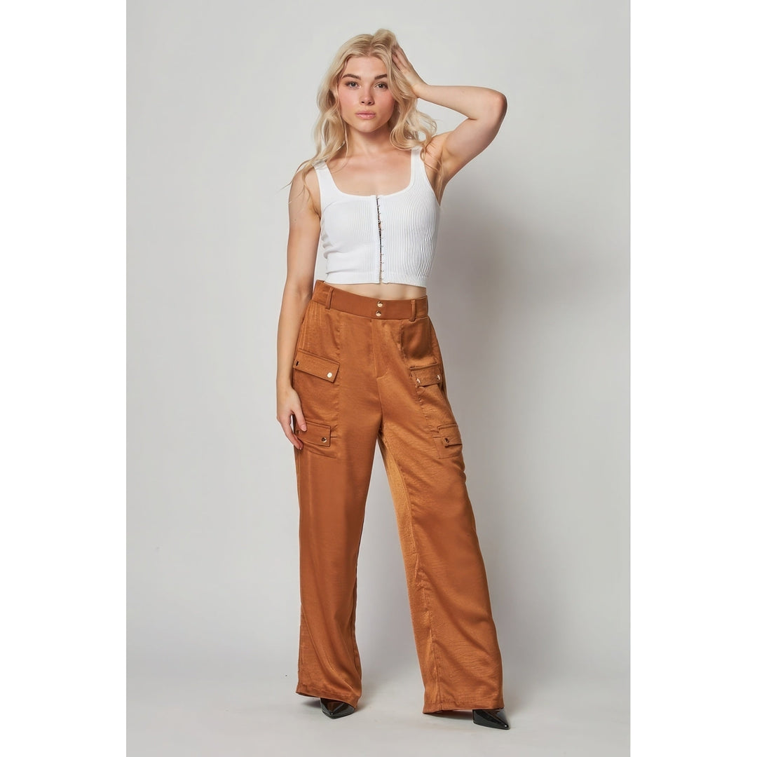 Satin Cargo Pocket Wide Leg Pants Image 2