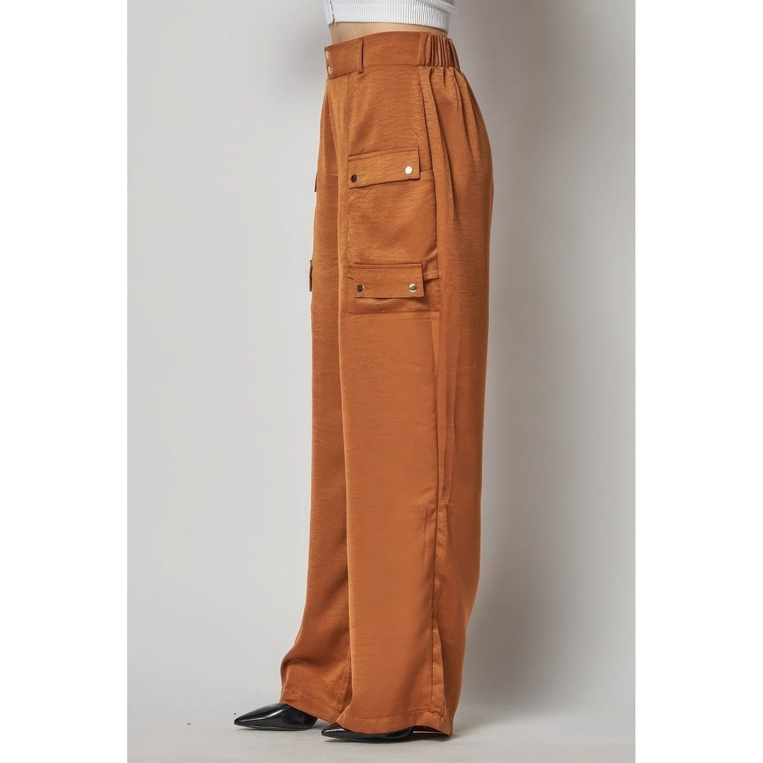 Satin Cargo Pocket Wide Leg Pants Image 3