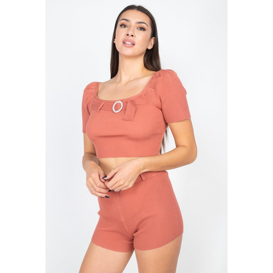 Scoop Neck Crop Top And Ribbed Shorts Image 1