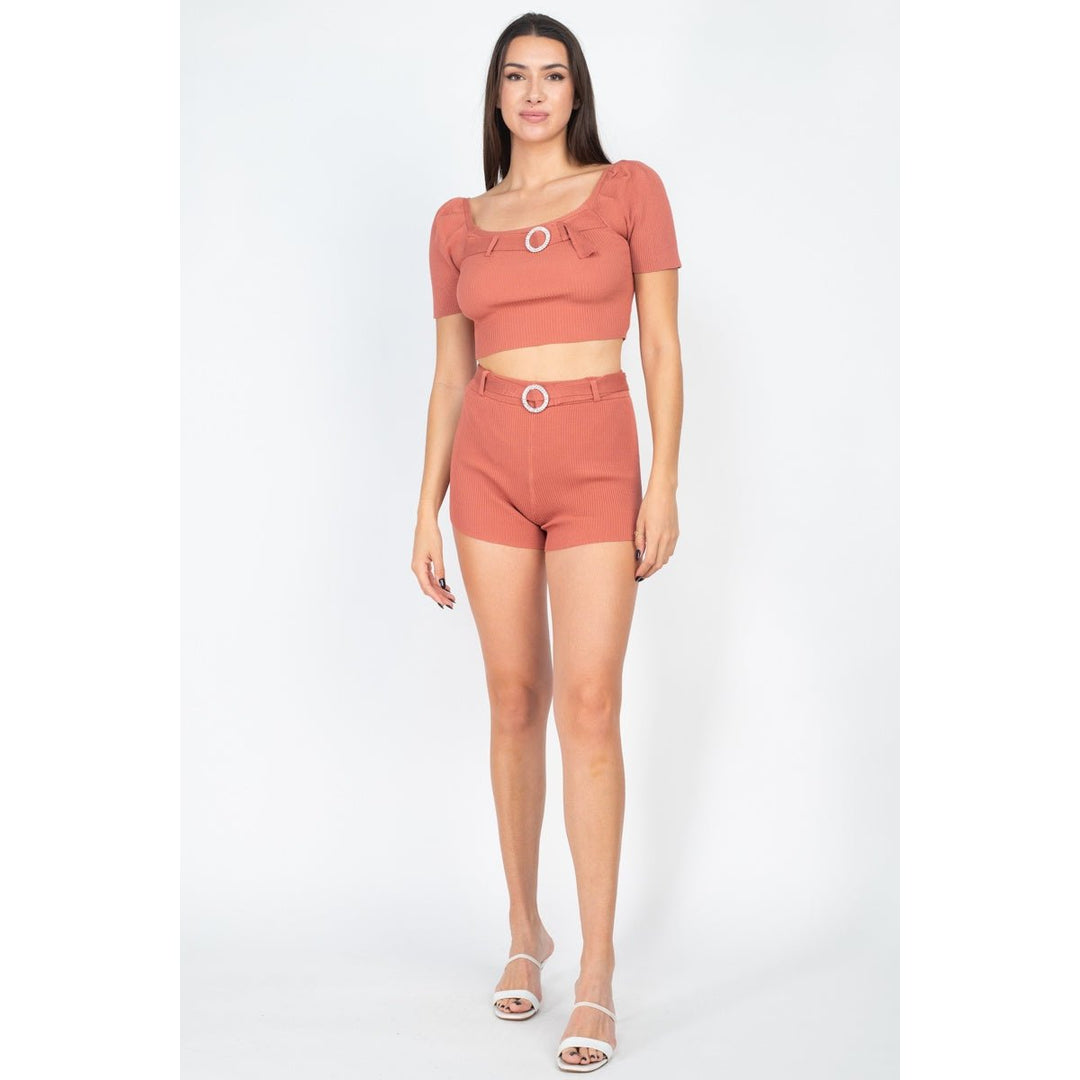 Scoop Neck Crop Top And Ribbed Shorts Image 2