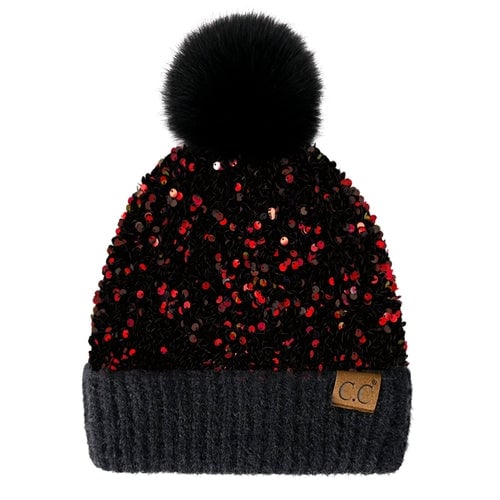 Sequin faux Pom Beanie Adult and Kid Sizes Image 8