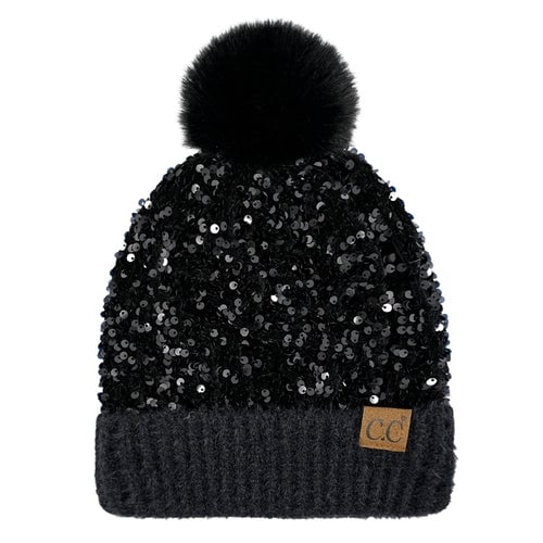 Sequin faux Pom Beanie Adult and Kid Sizes Image 9