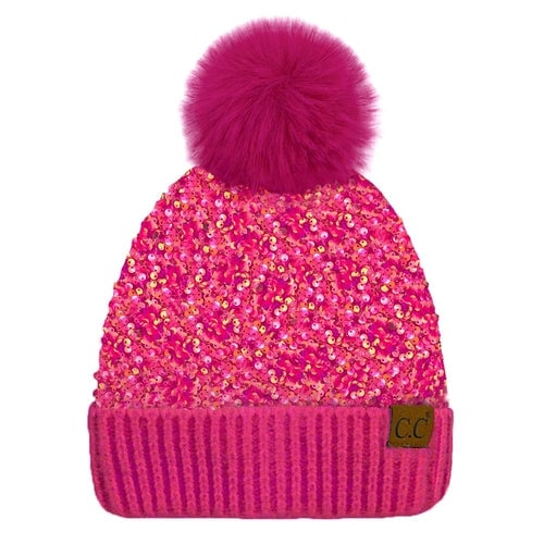 Sequin faux Pom Beanie Adult and Kid Sizes Image 10