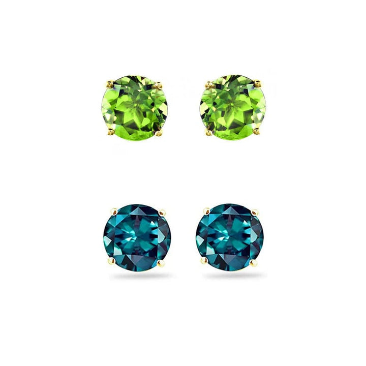 Paris Jewelry 18k Yellow Gold 3Ct Created Peridot and Alexandrite 2 Pairs Round Stud Earrings Plated Image 1