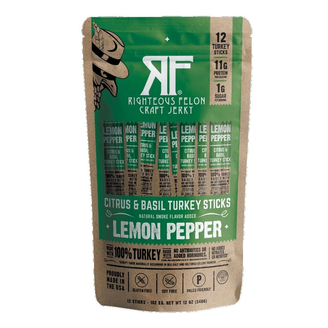 Righteous Felon Lemon Pepper Basil Turkey Stick 1 Ounce (Pack of 12) Image 1