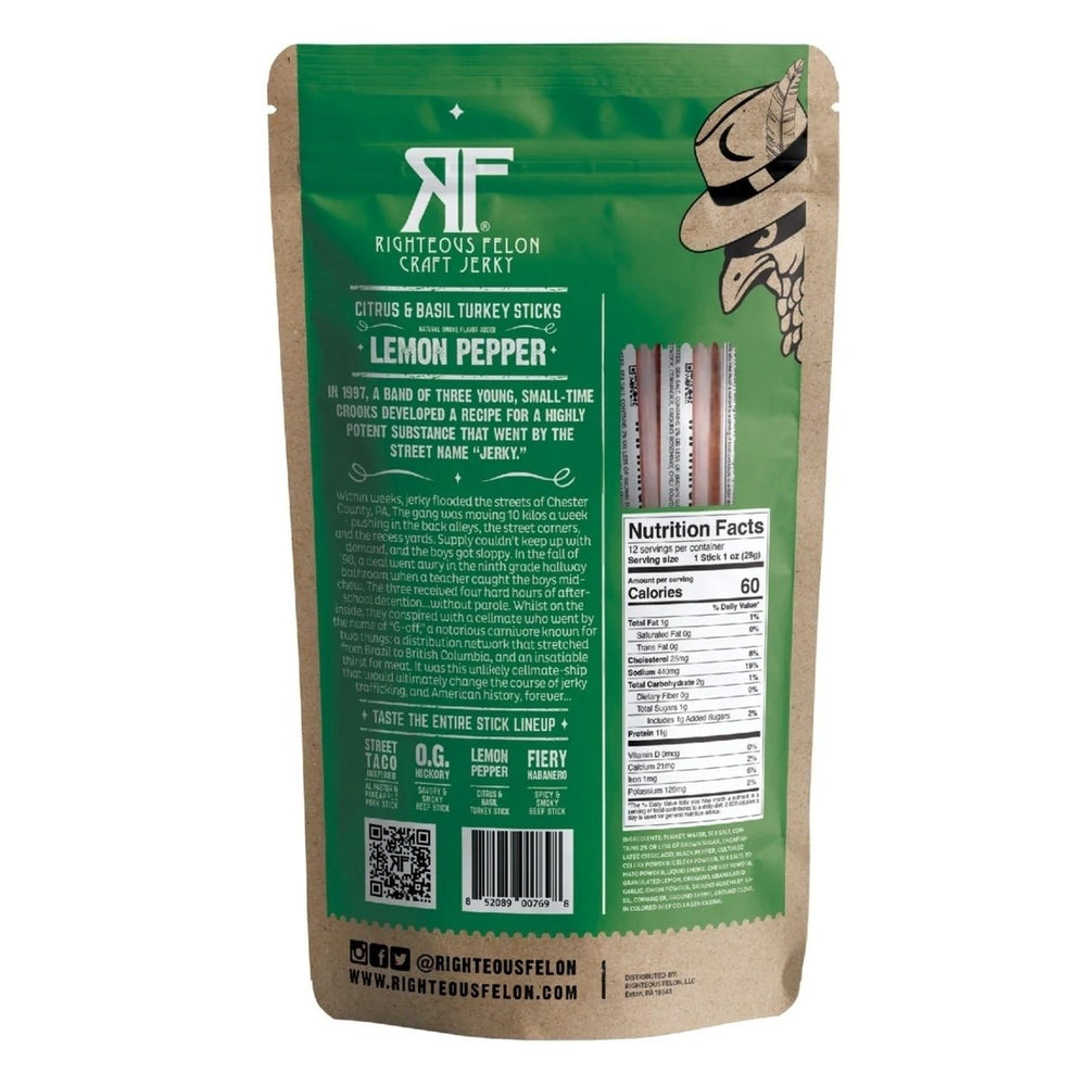 Righteous Felon Lemon Pepper Basil Turkey Stick 1 Ounce (Pack of 12) Image 2