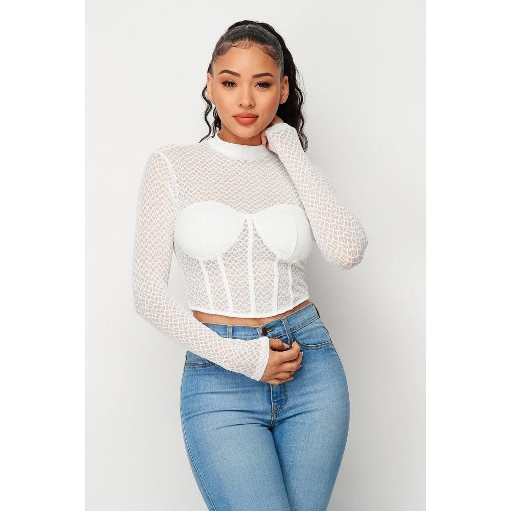 Sexy Mesh Mock Neck Top Image 1