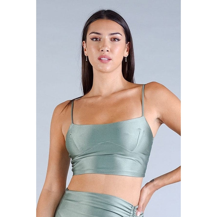 Sexy Spaghetti Strap Darted Under Bust Crop Top Image 1