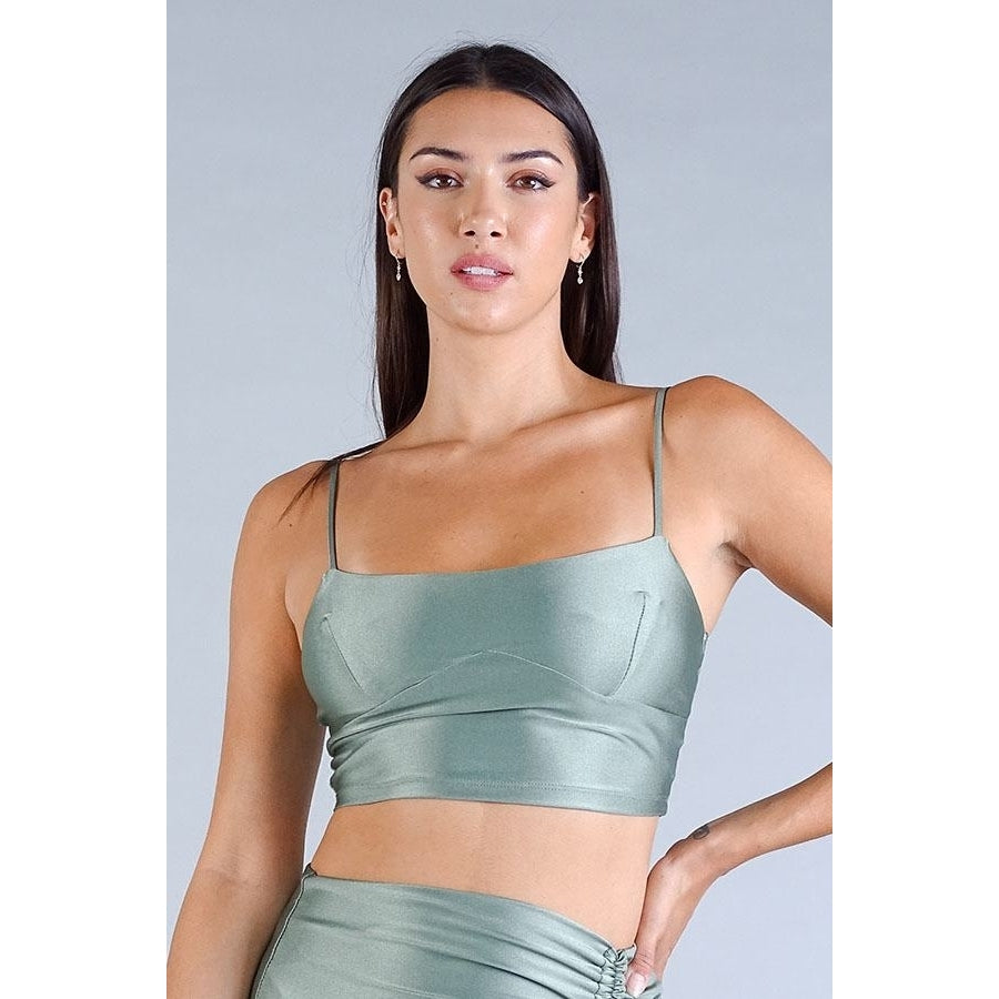 Sexy Spaghetti Strap Darted Under Bust Crop Top Image 1