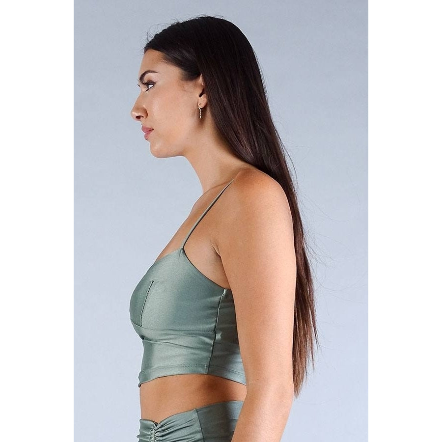 Sexy Spaghetti Strap Darted Under Bust Crop Top Image 3