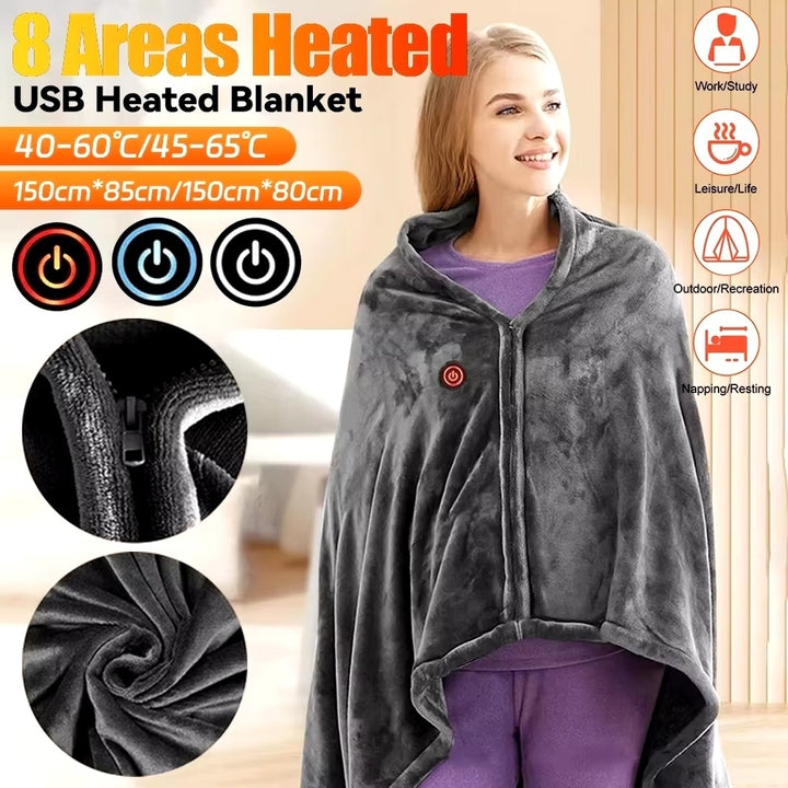 USB Wearable Electric Heating Blanket Shawl 3 Levels Fast Heating Image 1