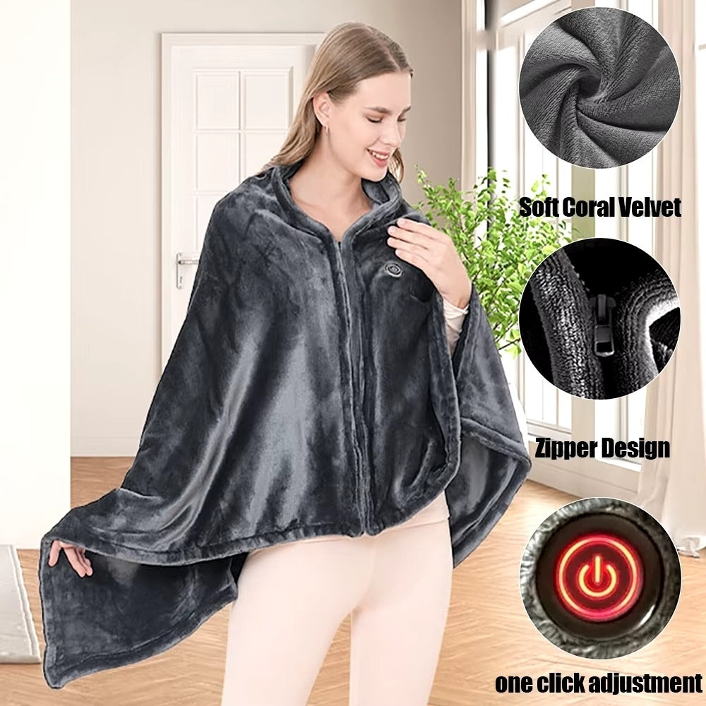 USB Wearable Electric Heating Blanket Shawl 3 Levels Fast Heating Image 3