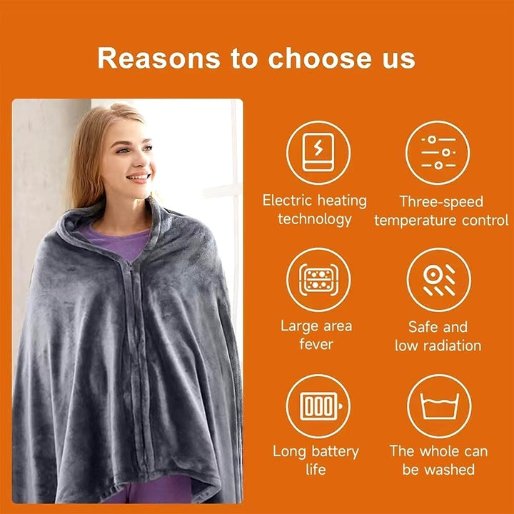 USB Wearable Electric Heating Blanket Shawl 3 Levels Fast Heating Image 6